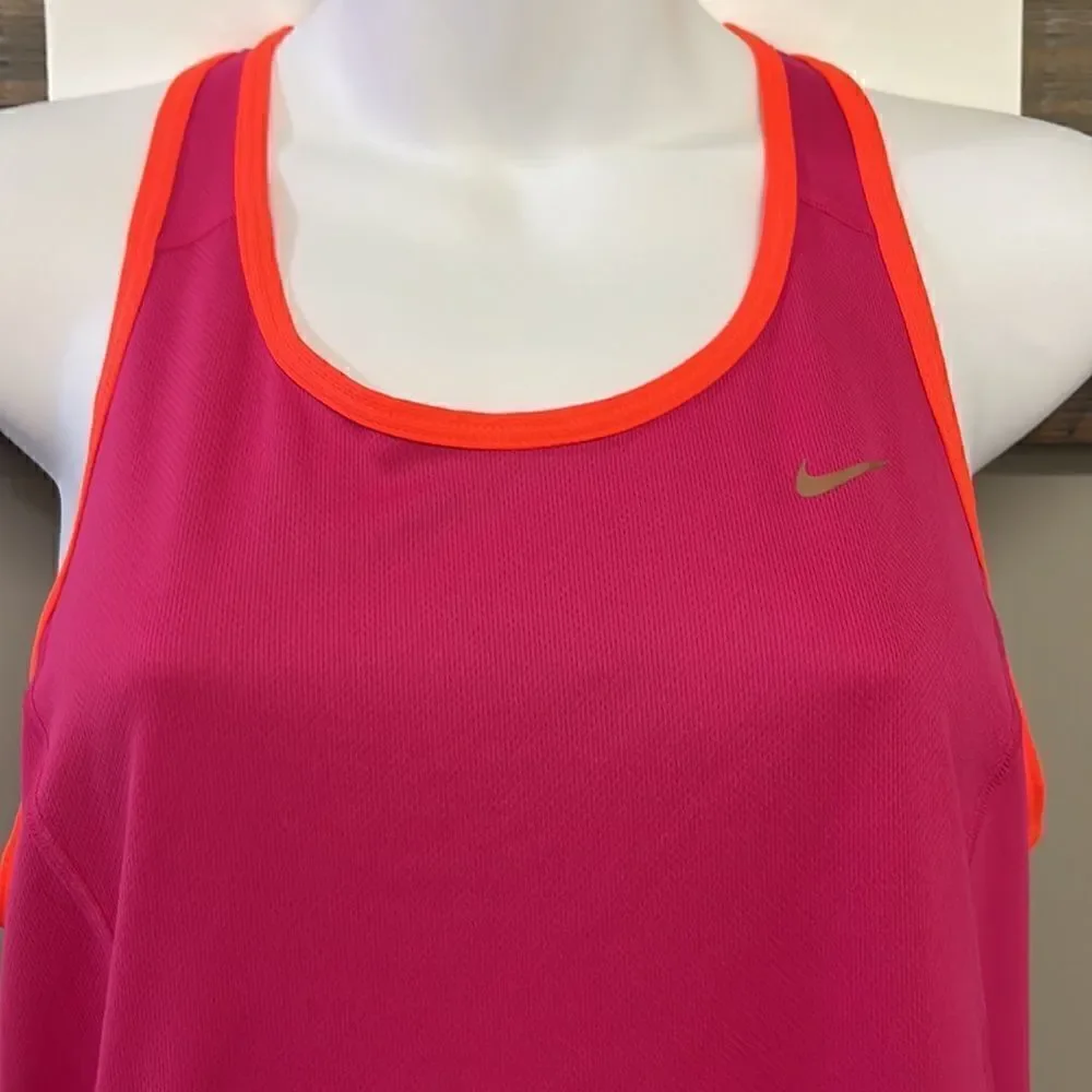 Nike Women’s Dri-fit Fuchsia Pink/Orange Athletic Striped Tank Top-Sm (Hole)